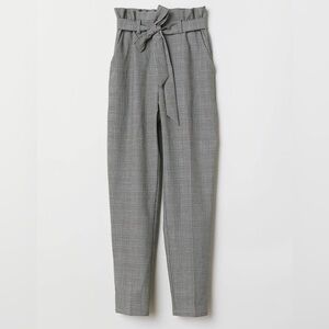 Checkered Grey Long Paper Bag Pants
